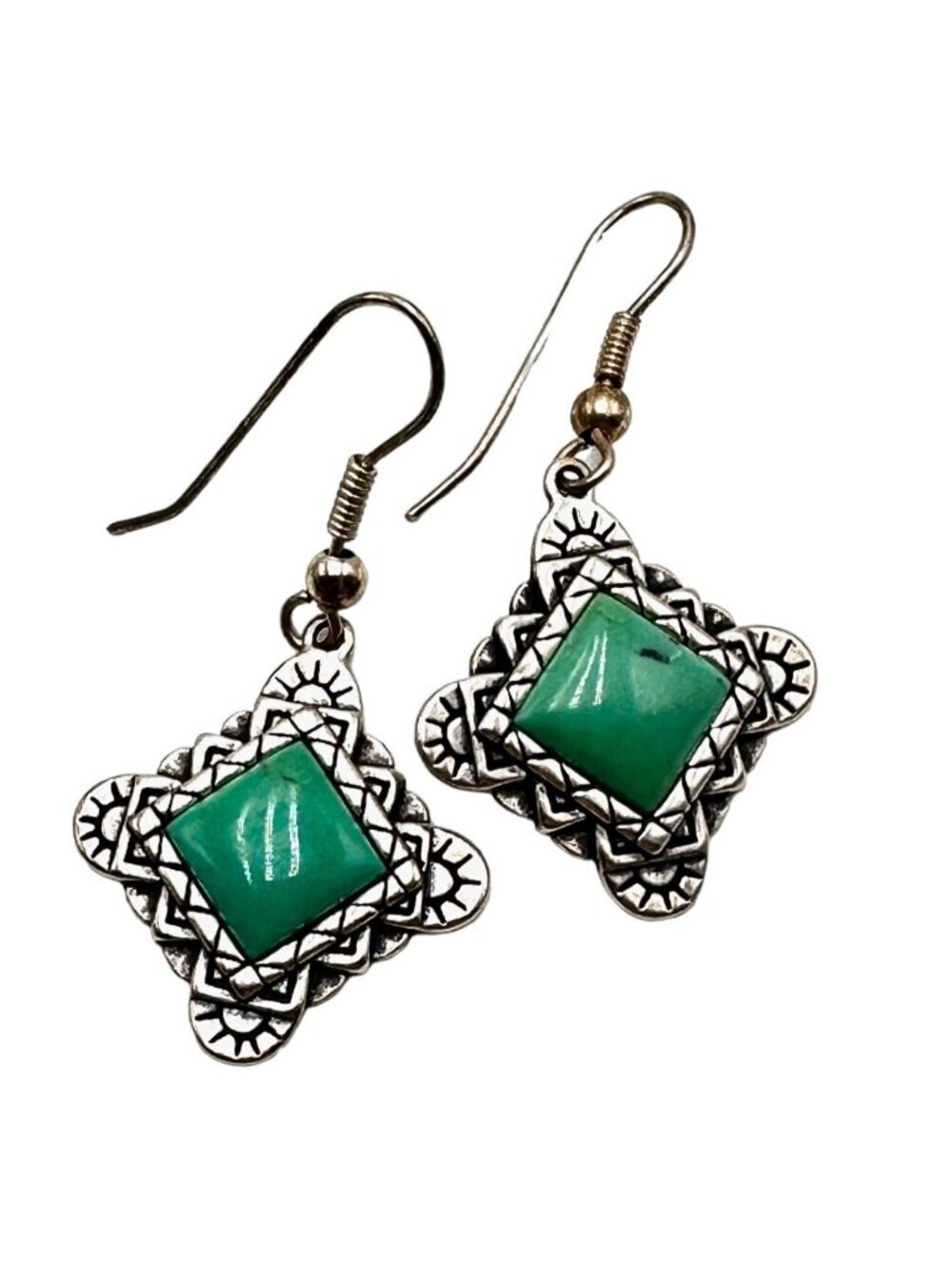 Carolyn Pollack Green Turquoise Sterling Silver Earrings Chandelier Pierced